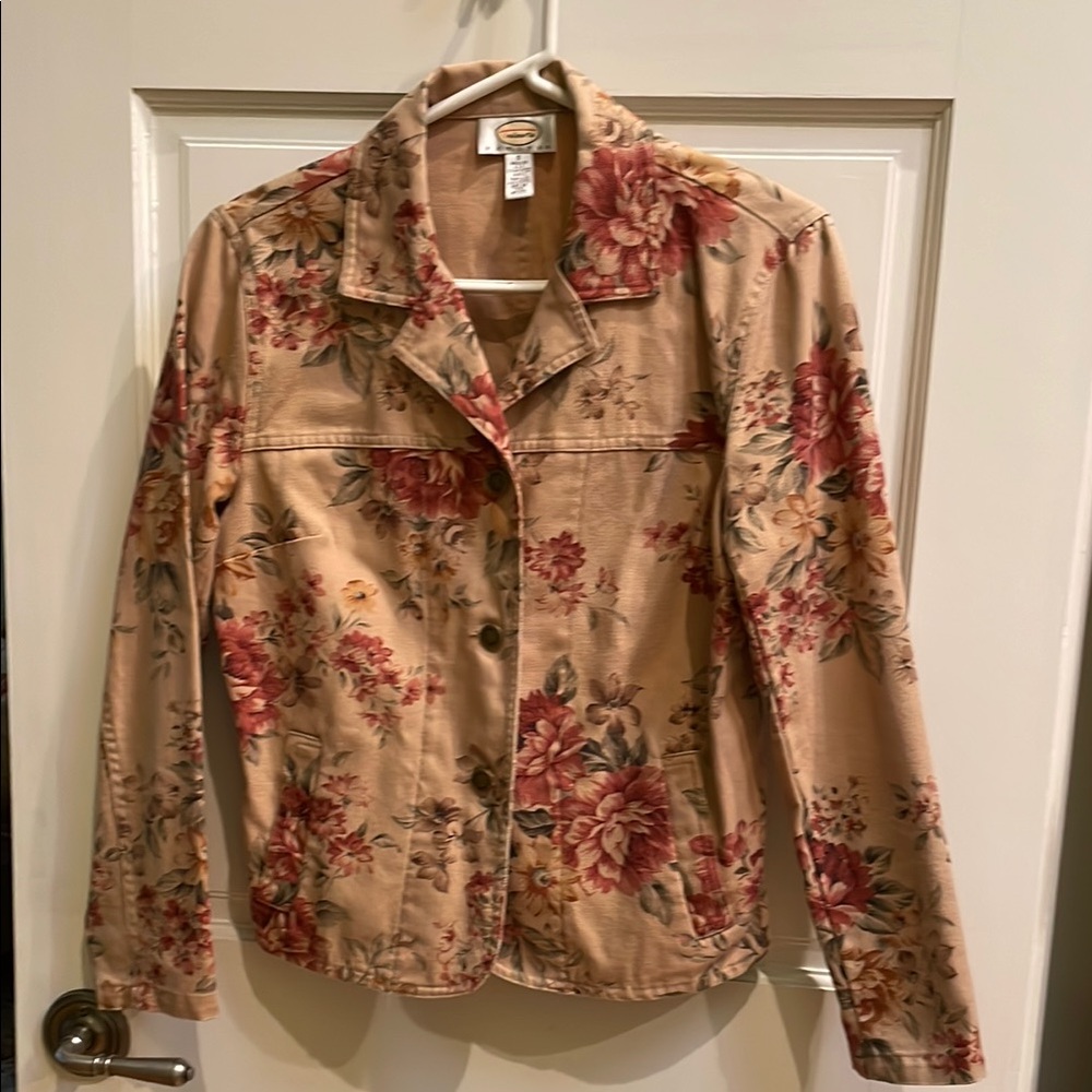 Vintage Talbots Petites Camel color Floral Print Jean Jacket Size S